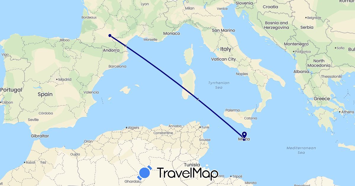 TravelMap itinerary: driving in France, Malta (Europe)