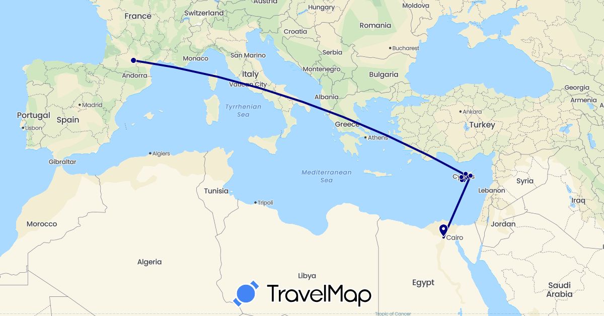 TravelMap itinerary: driving in Cyprus, Egypt, France (Africa, Asia, Europe)